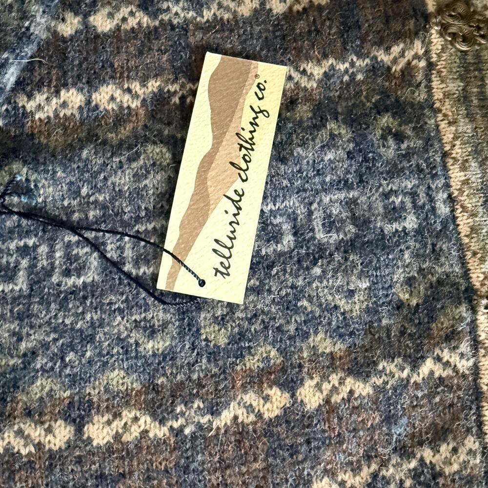 TELLURIDE CLOTHING NWT 100% Wool Nordic Clasp Closure Cardigan Sweater M Blue - Picture 4 of 6
